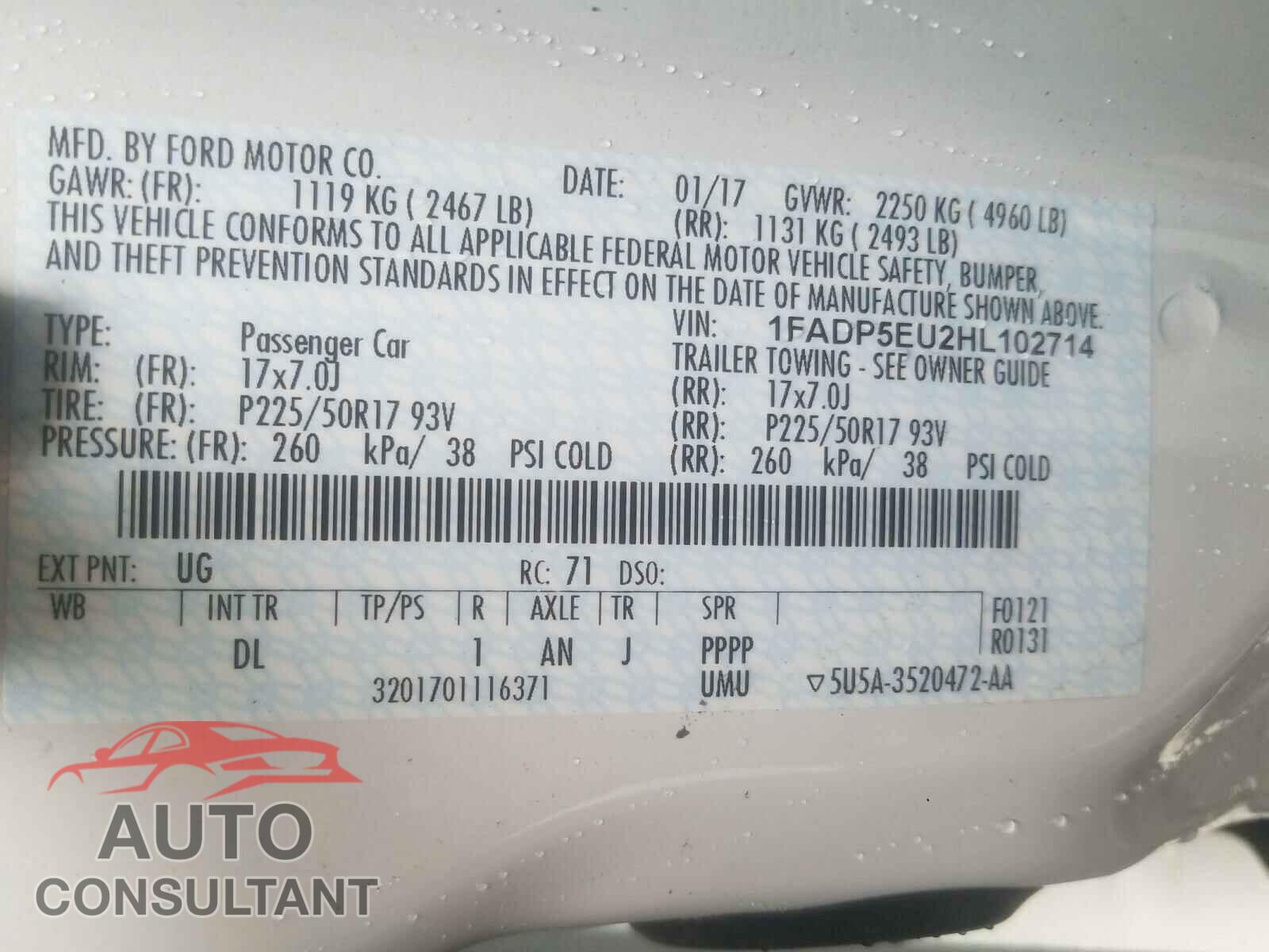 FORD CMAX 2017 - 1FADP5EU2HL102714