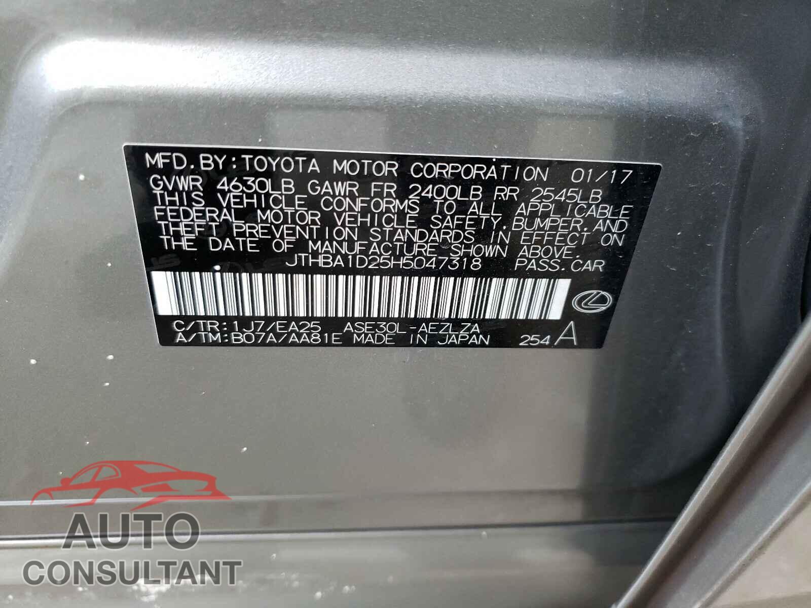 LEXUS IS 2017 - WP1AG2A51HLB54201