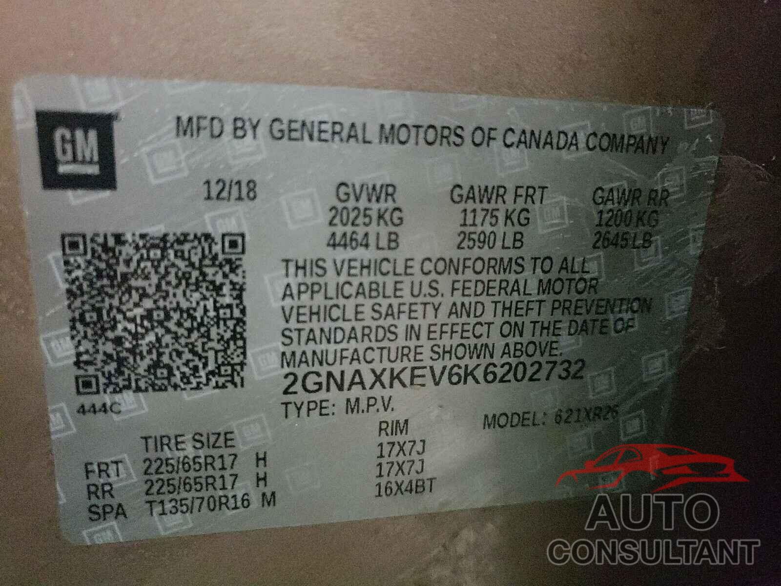 CHEVROLET EQUINOX 2019 - 2GNAXKEV6K6202732