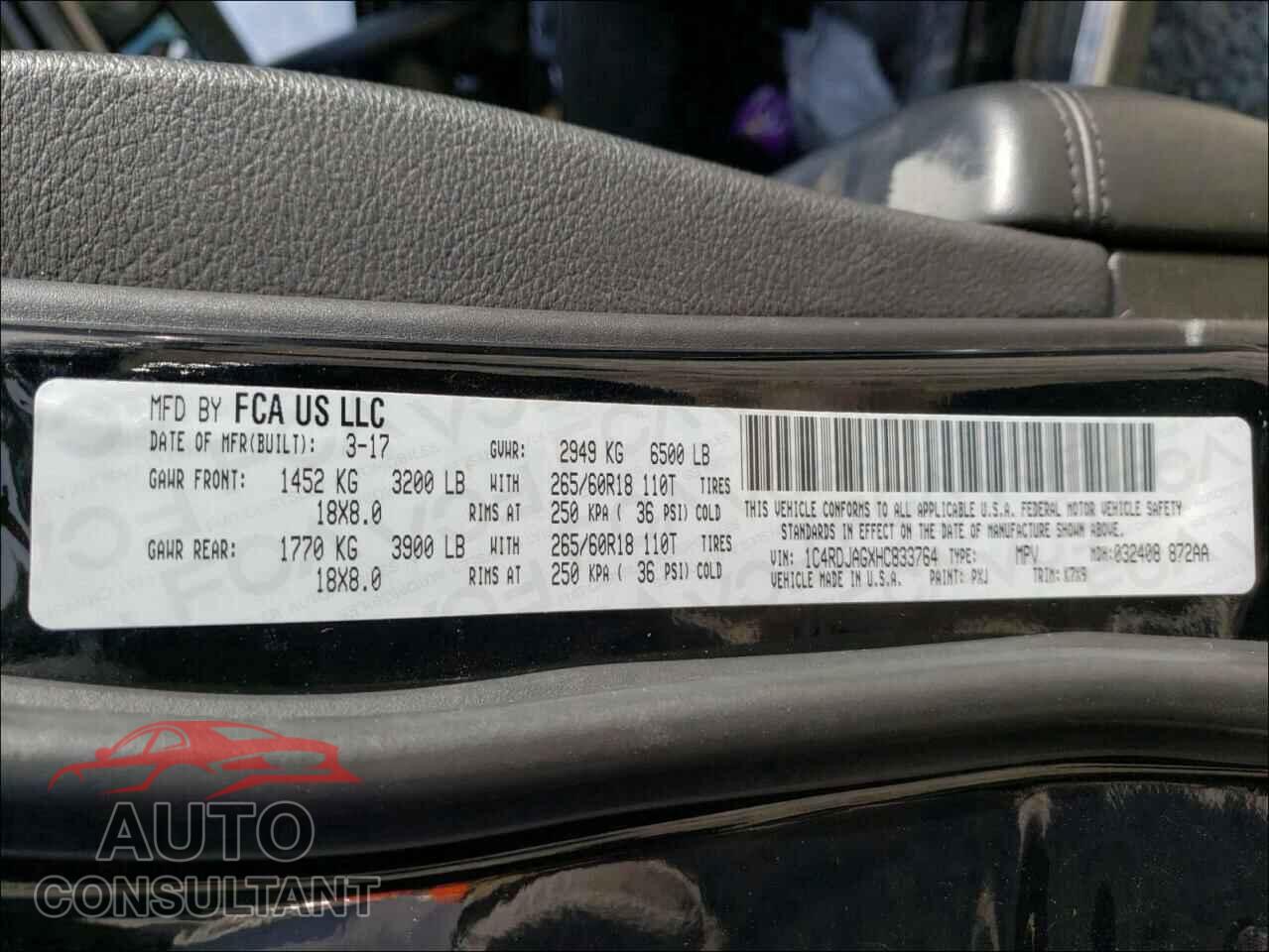 DODGE DURANGO 2017 - 1C4RDJAGXHC833764