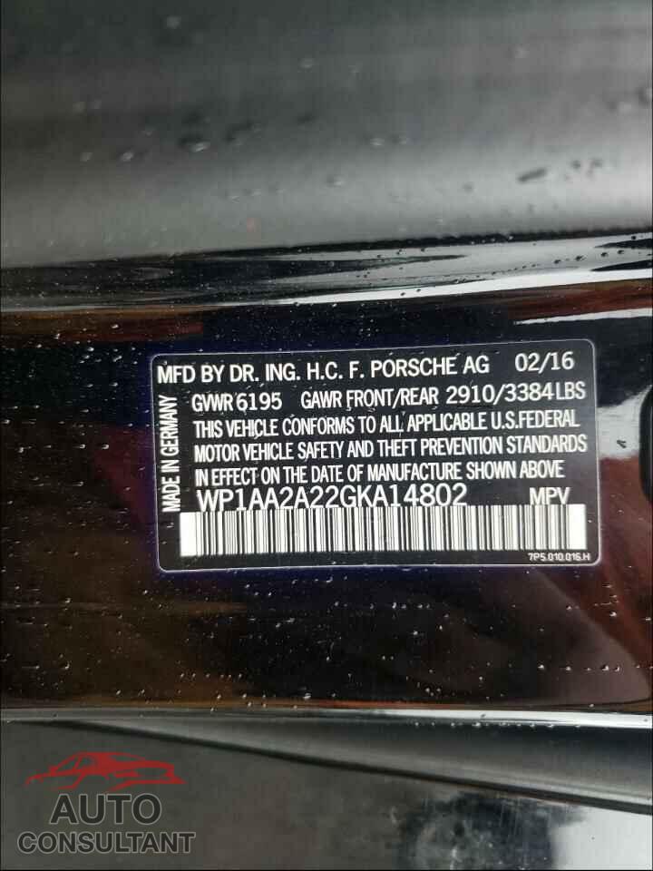 PORSCHE CAYENNE 2016 - WP1AA2A22GKA14802