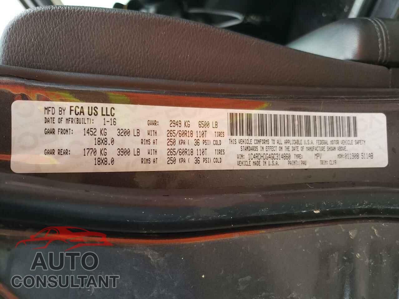 DODGE DURANGO 2016 - 1C4RDHDG4GC314860