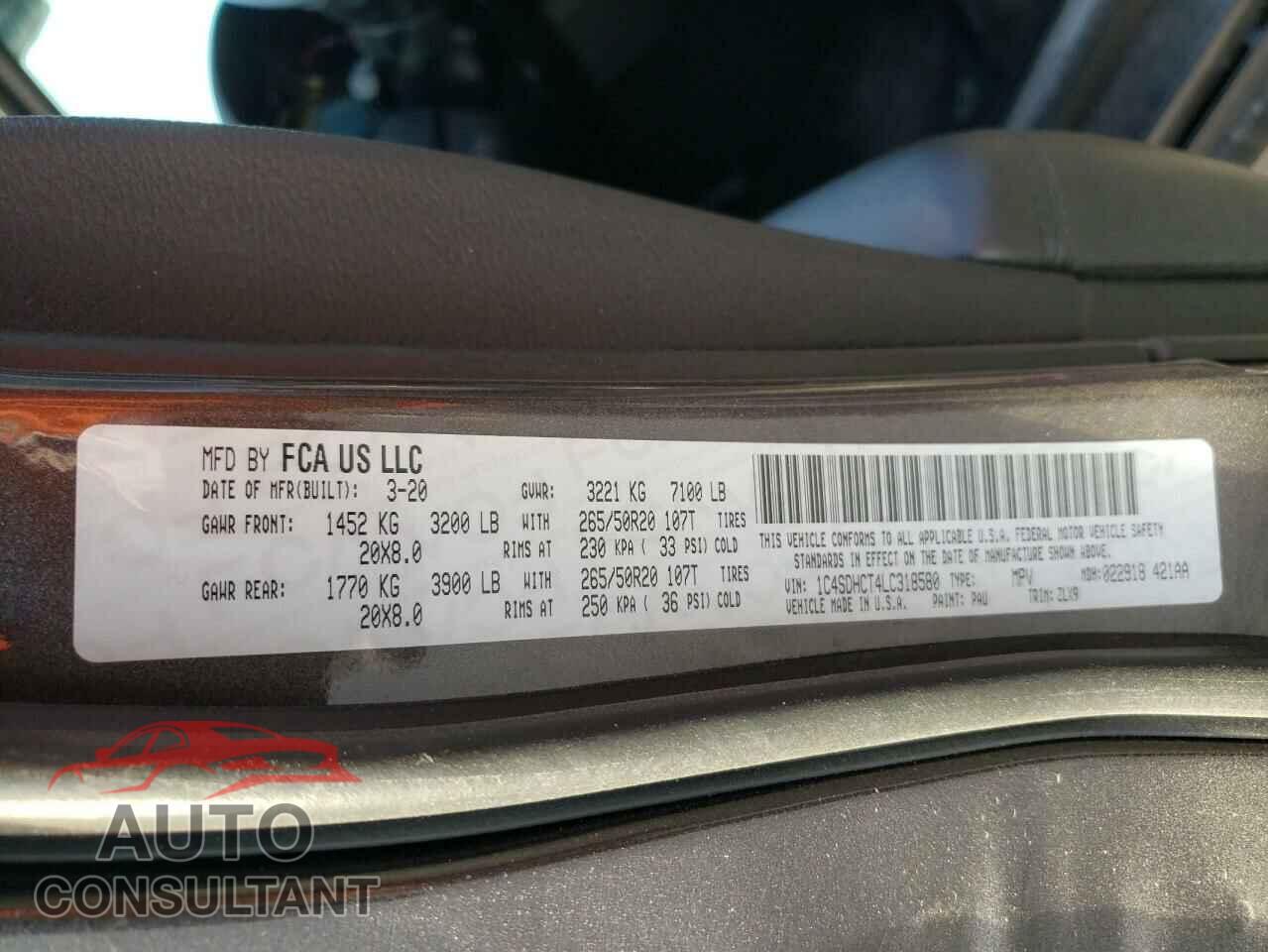 DODGE DURANGO 2020 - 1C4SDHCT4LC318580