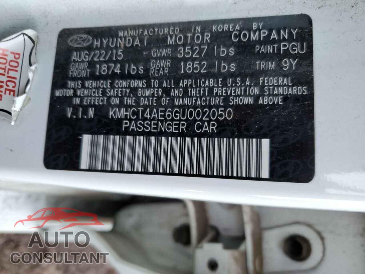 HYUNDAI ACCENT 2016 - KMHCT4AE6GU002050