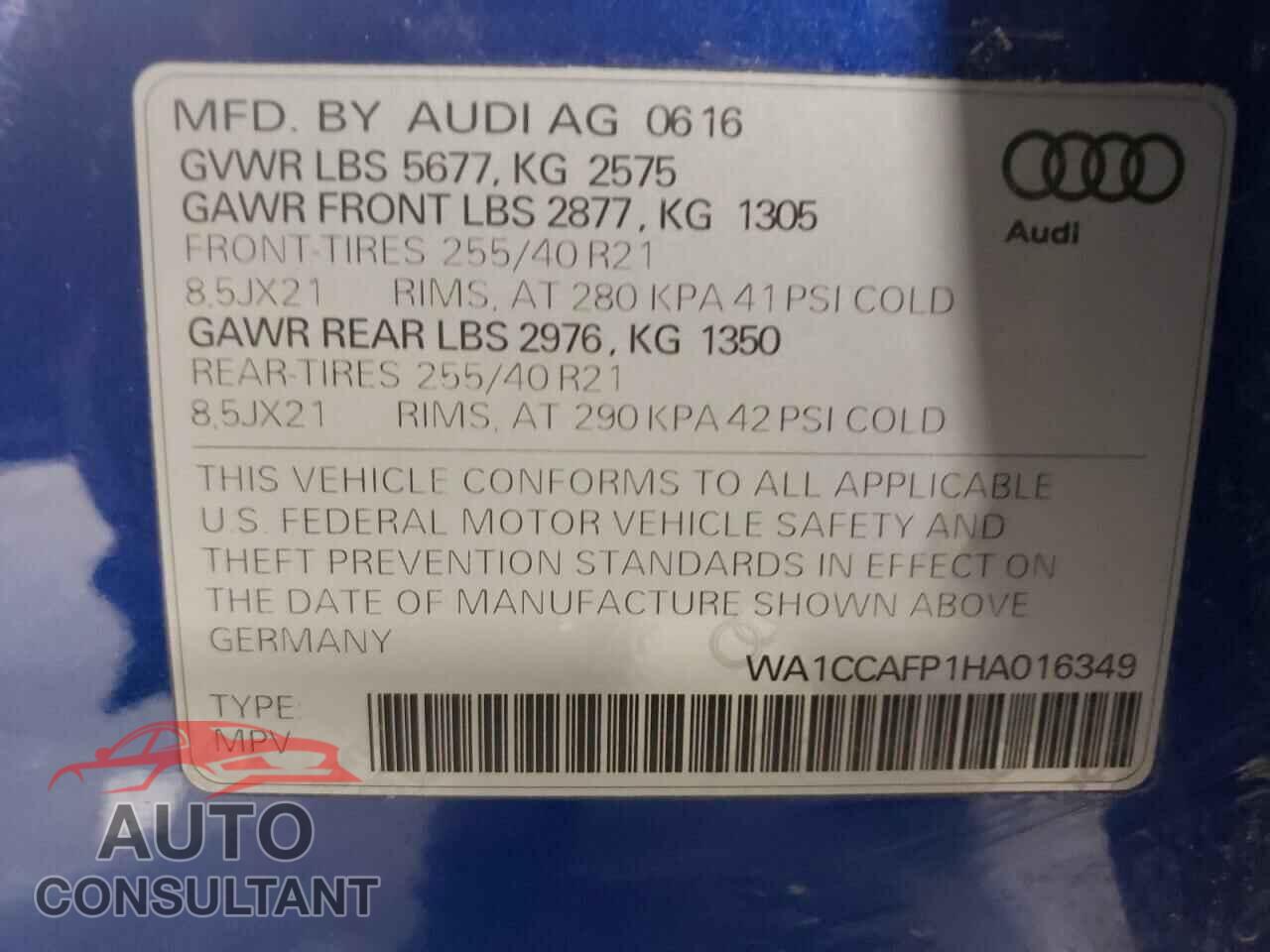 AUDI SQ5 2017 - WA1CCAFP1HA016349