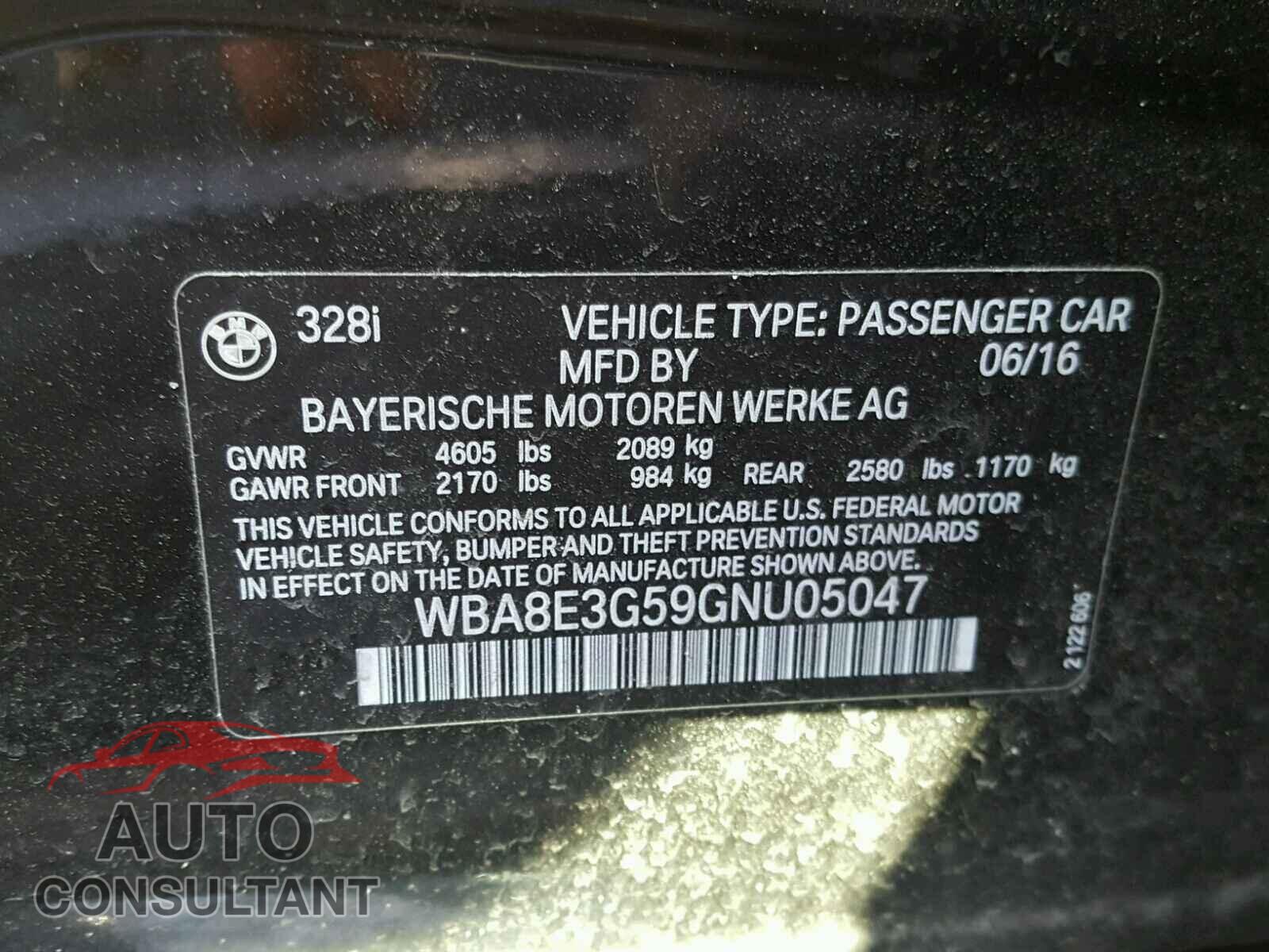 BMW 3 SERIES 2016 - WBA8E3G59GNU05047