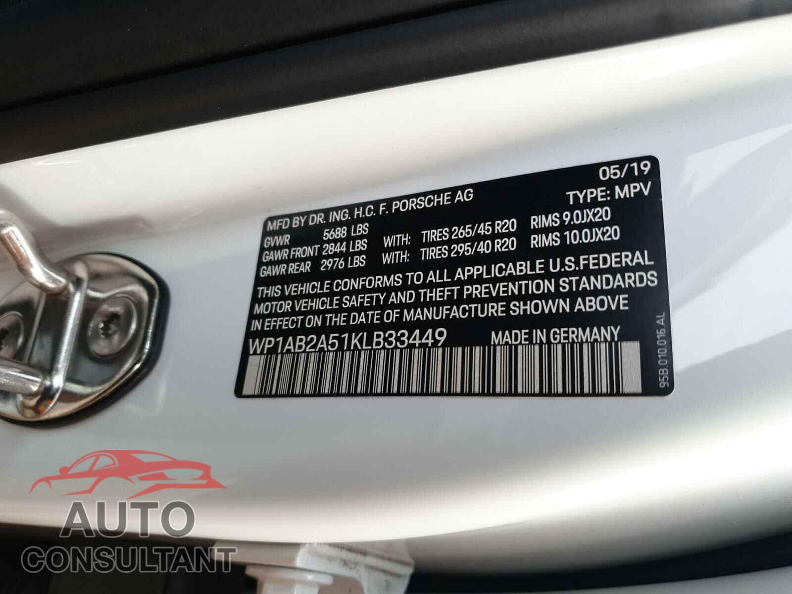 PORSCHE MACAN 2019 - WP1AB2A51KLB33449