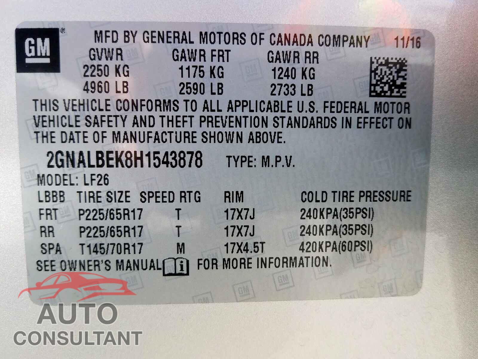 CHEVROLET EQUINOX LS 2017 - 3GNCJLSB3HL163015
