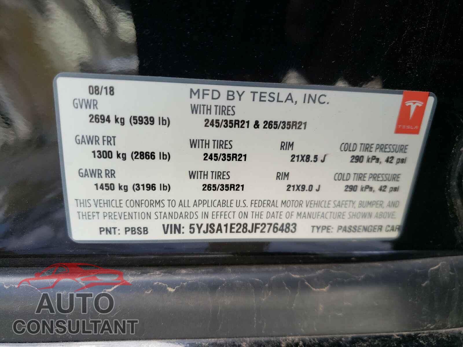TESLA MODEL S 2018 - 5YJSA1E28JF276483