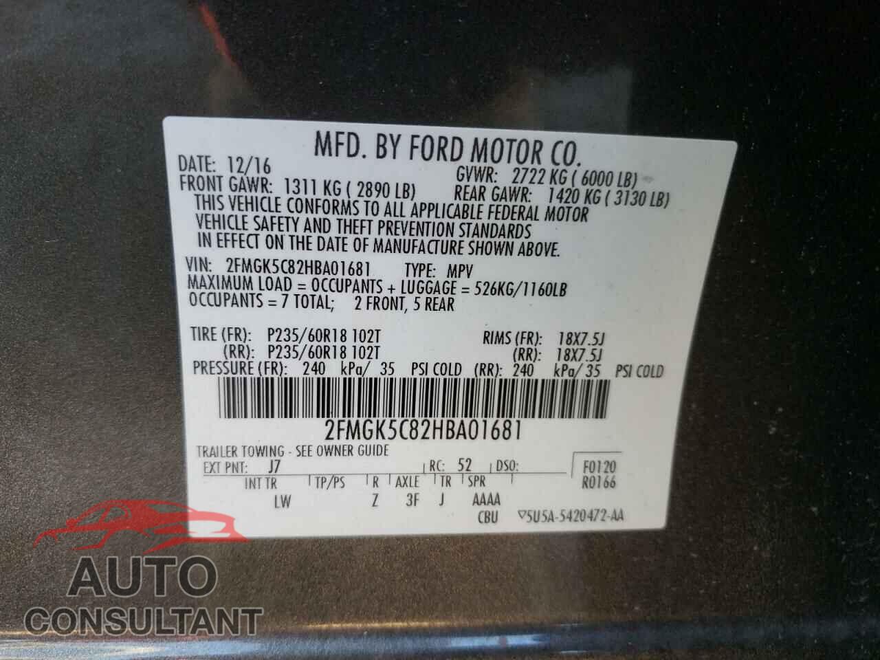 FORD FLEX 2017 - 2FMGK5C82HBA01681