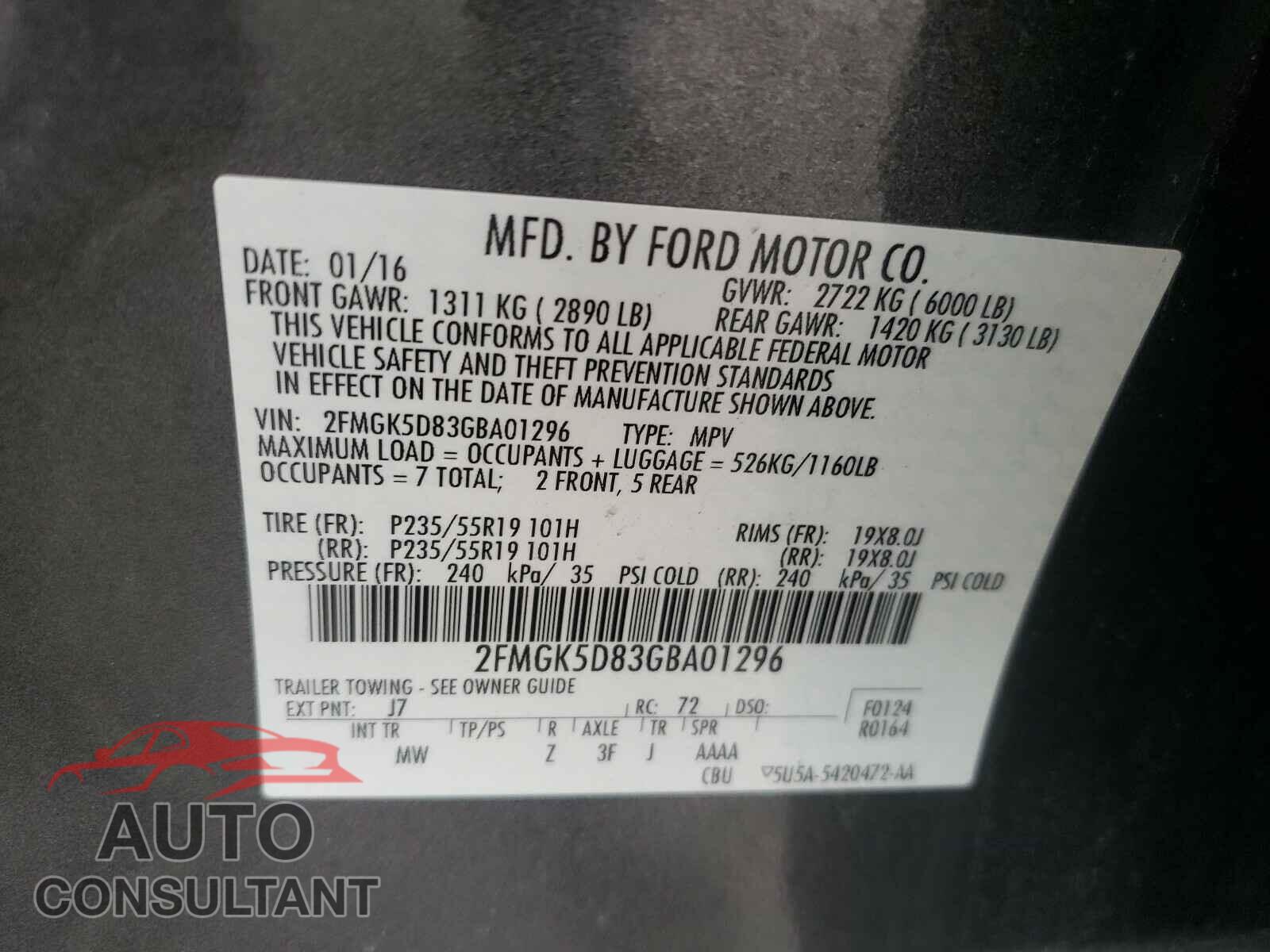 FORD FLEX 2016 - 2FMGK5D83GBA01296