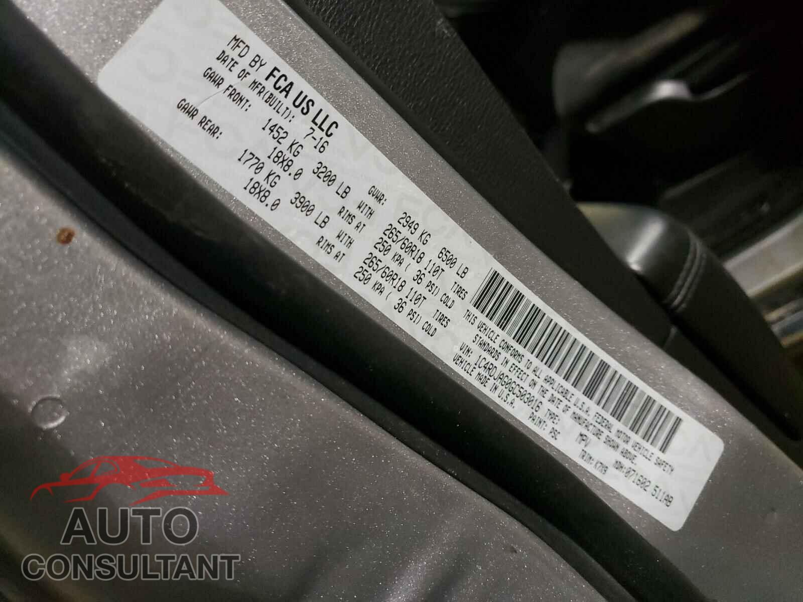 DODGE DURANGO 2016 - 2C4RDGBG3GR109499