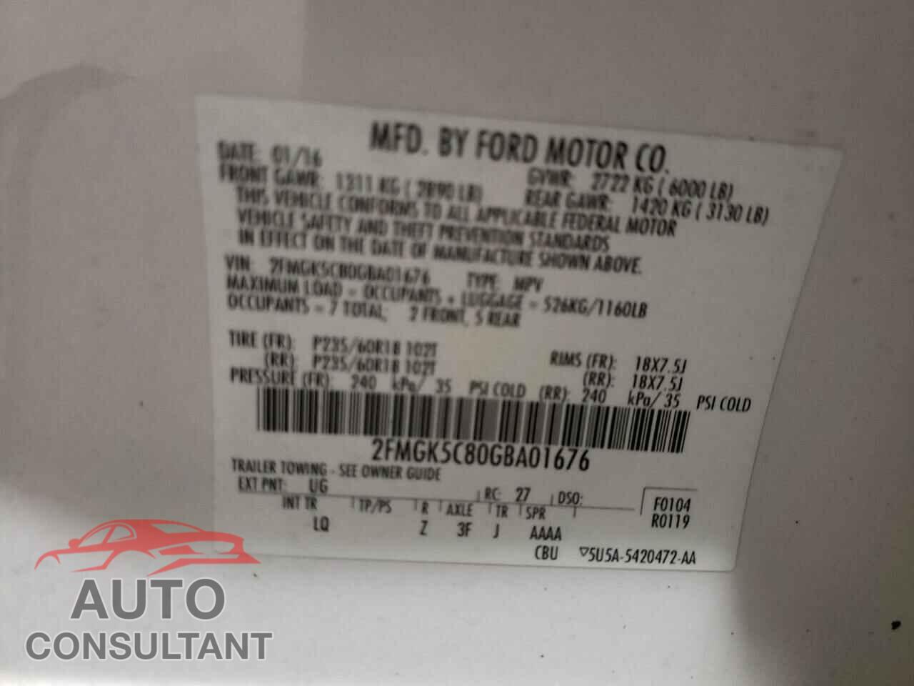 FORD FLEX 2016 - 2FMGK5C80GBA01676