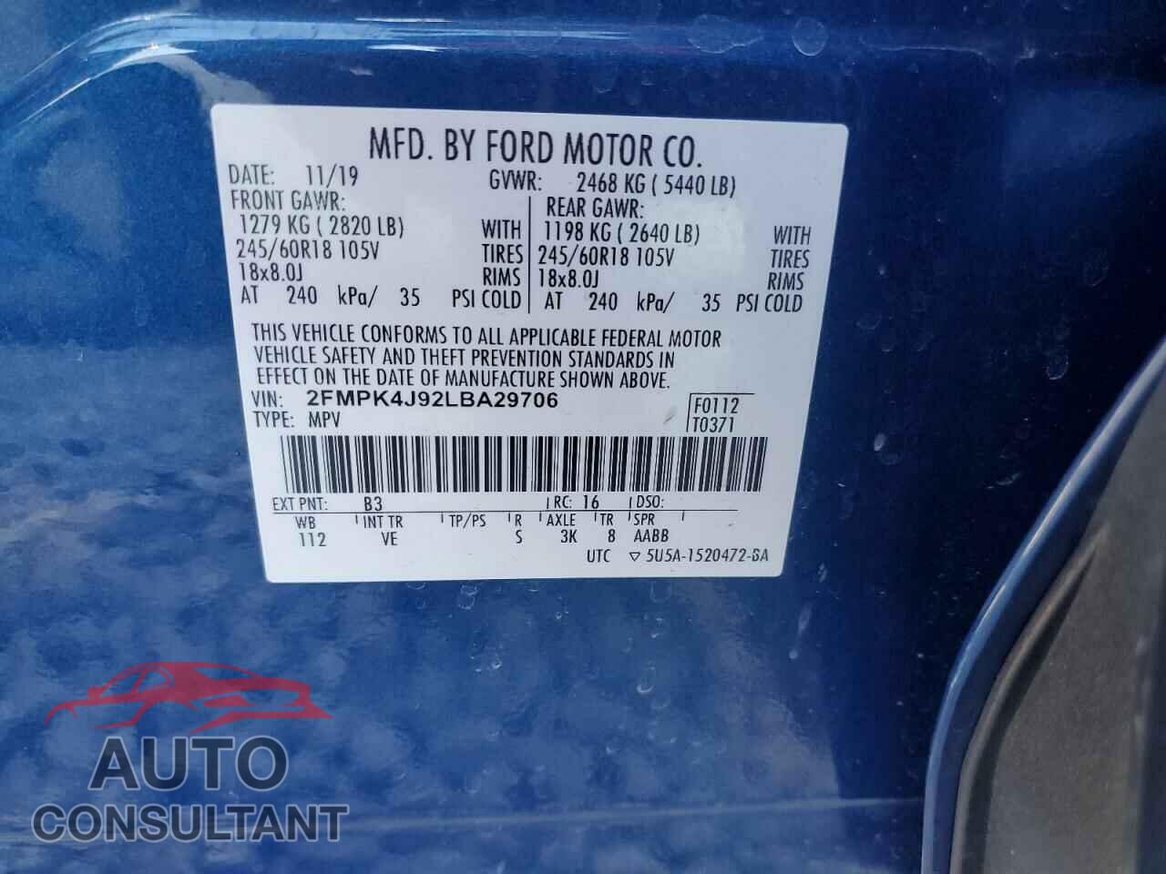FORD EDGE 2020 - 2FMPK4J92LBA29706