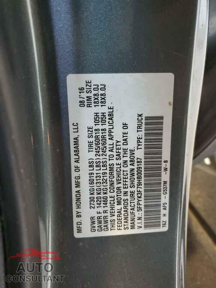 HONDA RIDGELINE 2017 - 5FPYK3F79HB009187