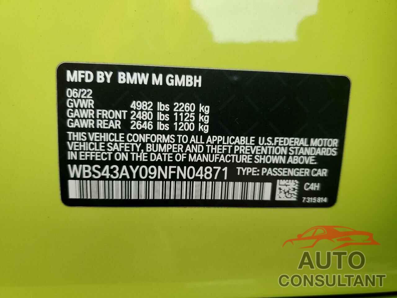 BMW M3 2022 - WBS43AY09NFN04871