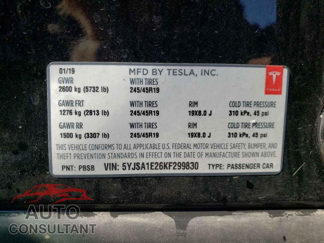 TESLA MODEL S 2019 - 5YJSA1E26KF299830