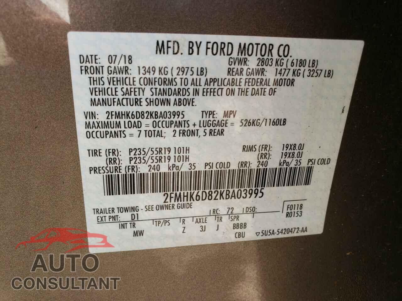 FORD FLEX 2019 - 2FMHK6D82KBA03995