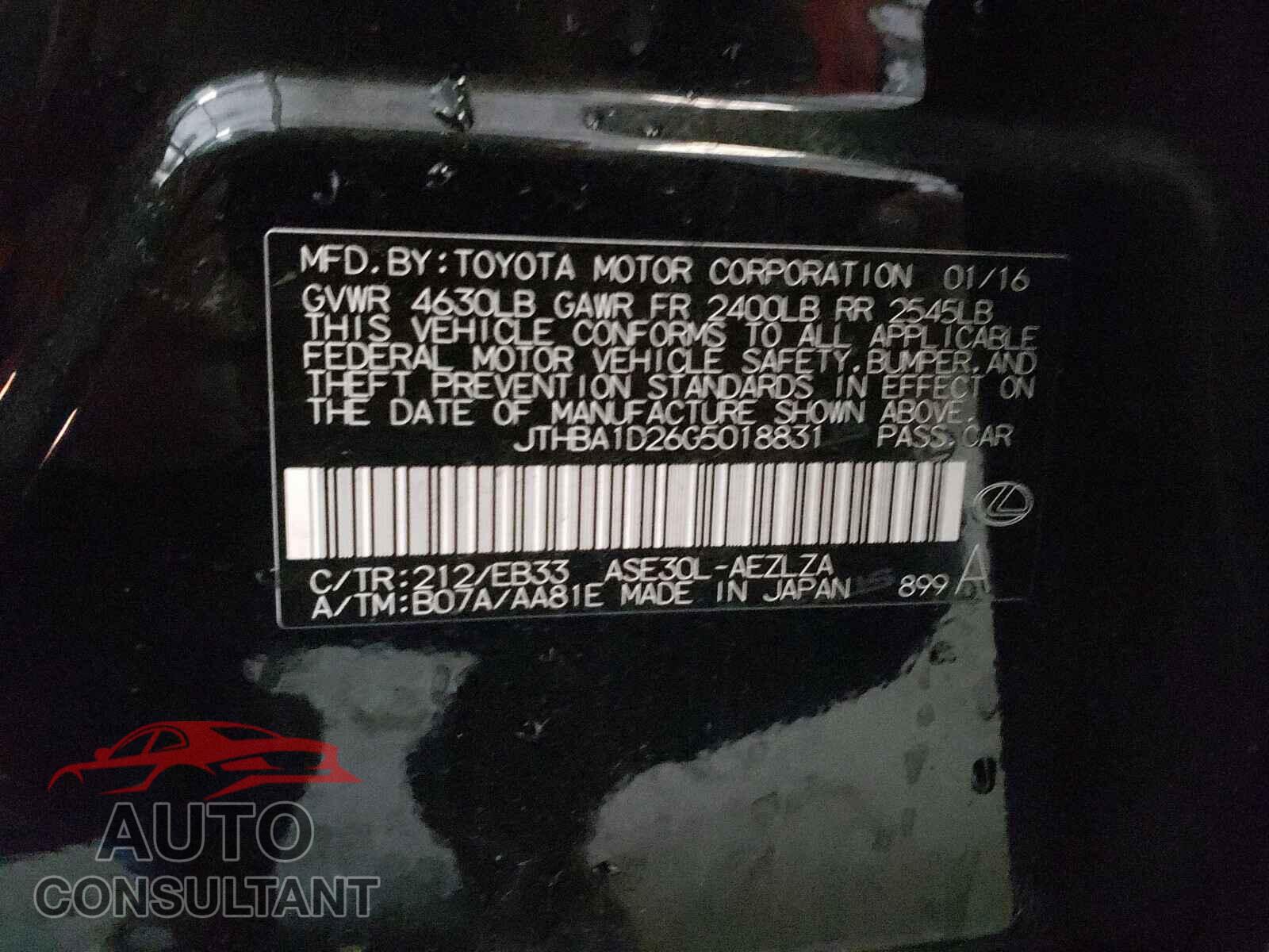 LEXUS IS 2016 - JTHBA1D26G5018831