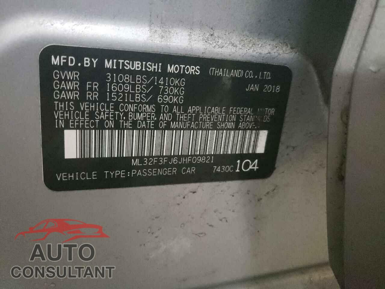 MITSUBISHI MIRAGE 2018 - ML32F3FJ6JHF09821