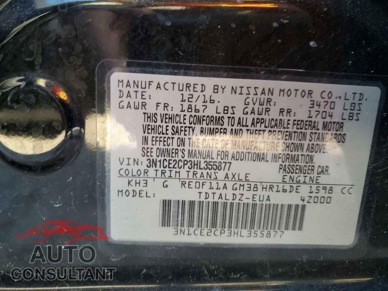 NISSAN VERSA 2017 - 3N1CE2CP3HL355877