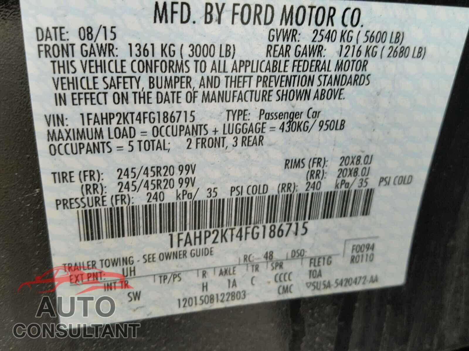 FORD TAURUS 2015 - 1FAHP2KT4FG186715