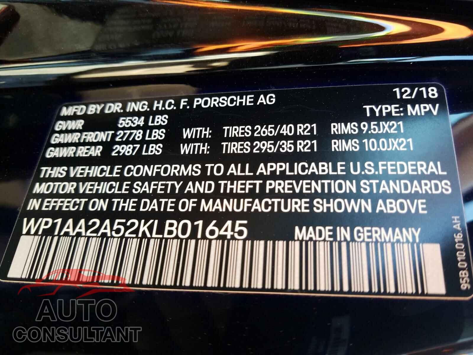 PORSCHE MACAN 2019 - WP1AA2A52KLB01645
