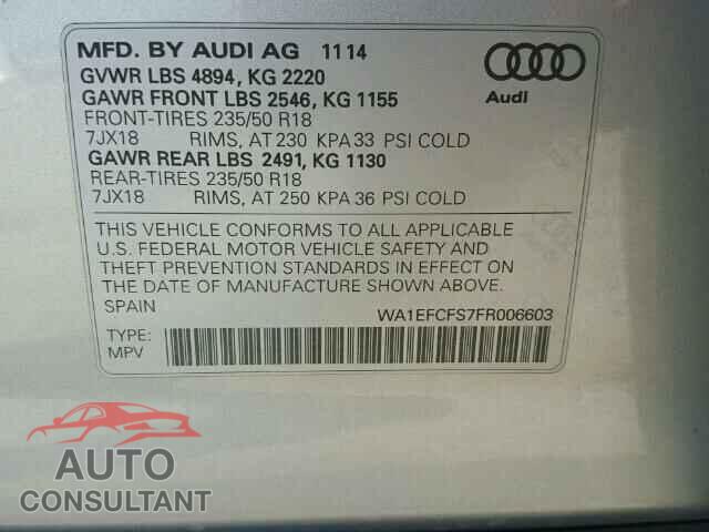 AUDI Q3 2015 - WA1EFCFS7FR006603