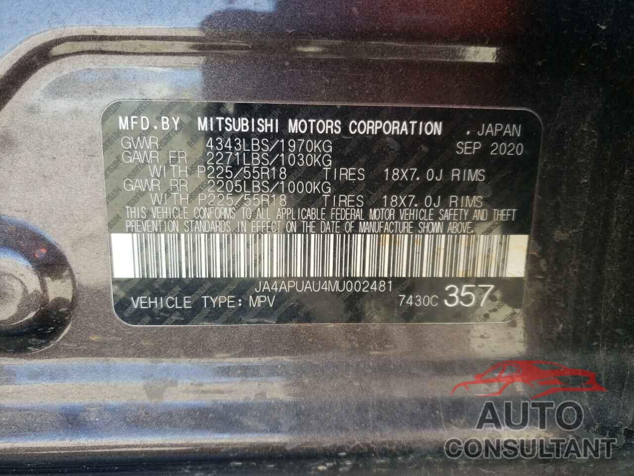 MITSUBISHI OUTLANDER 2021 - JA4APUAU4MU002481