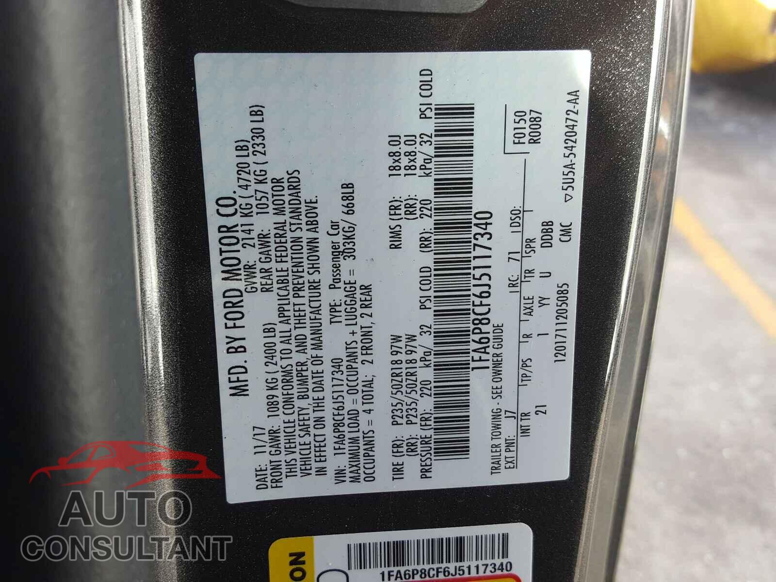 FORD MUSTANG 2018 - 1FA6P8CF6J5117340