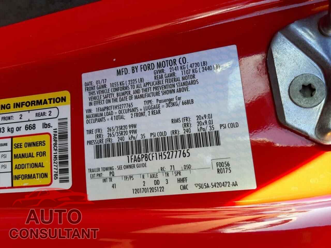 FORD MUSTANG 2017 - 1FA6P8CF1H5277765