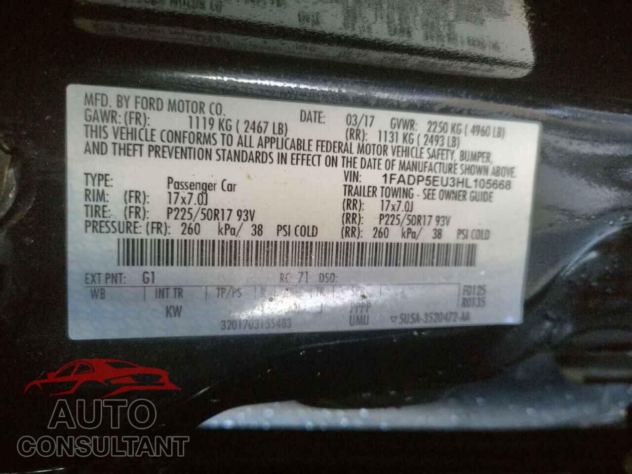 FORD CMAX 2017 - 1FADP5EU3HL105668