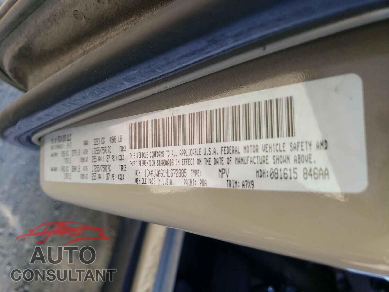 JEEP WRANGLER 2017 - 1C4AJWAG1HL672885