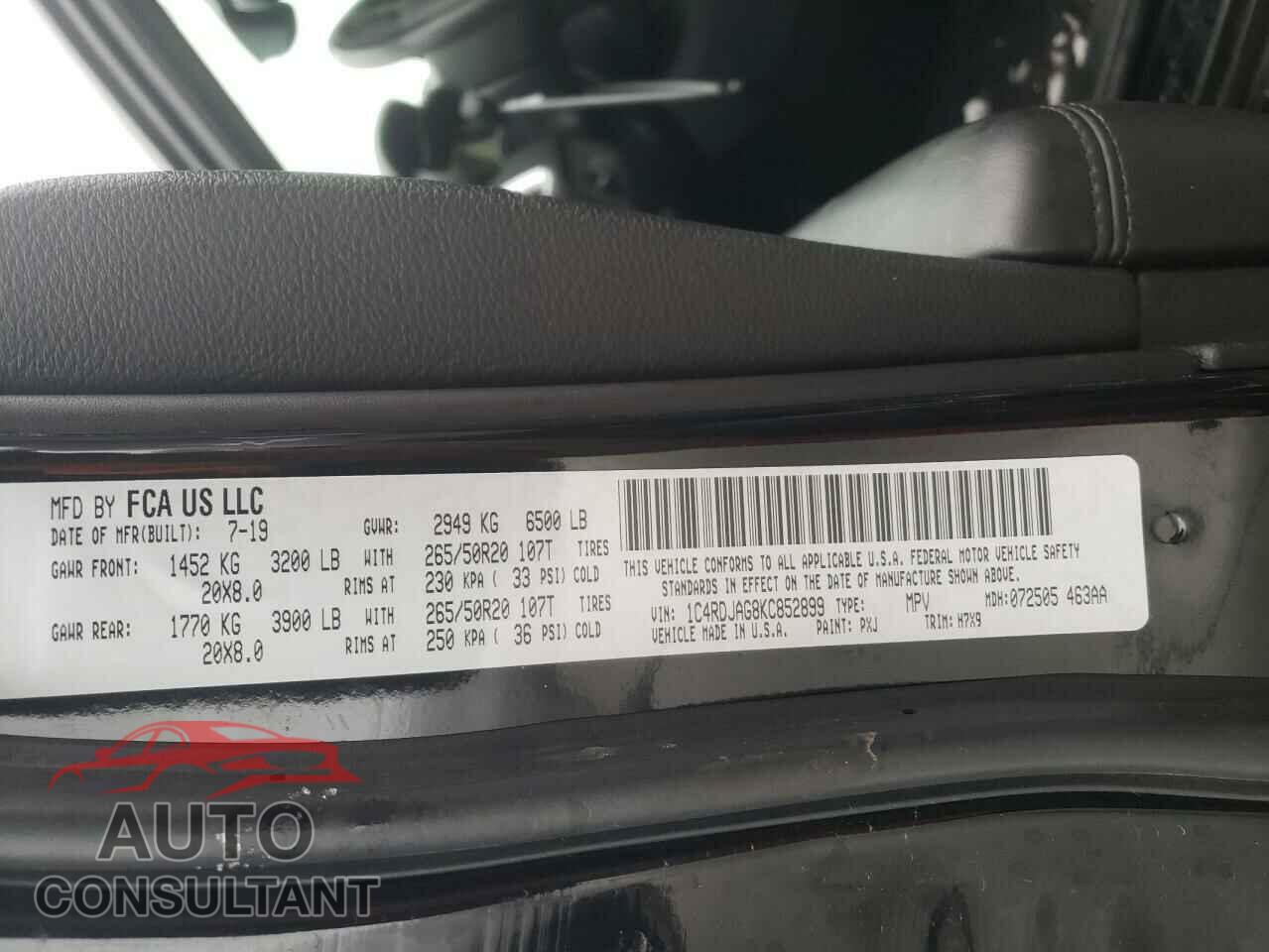 DODGE DURANGO 2019 - 1C4RDJAG8KC852899