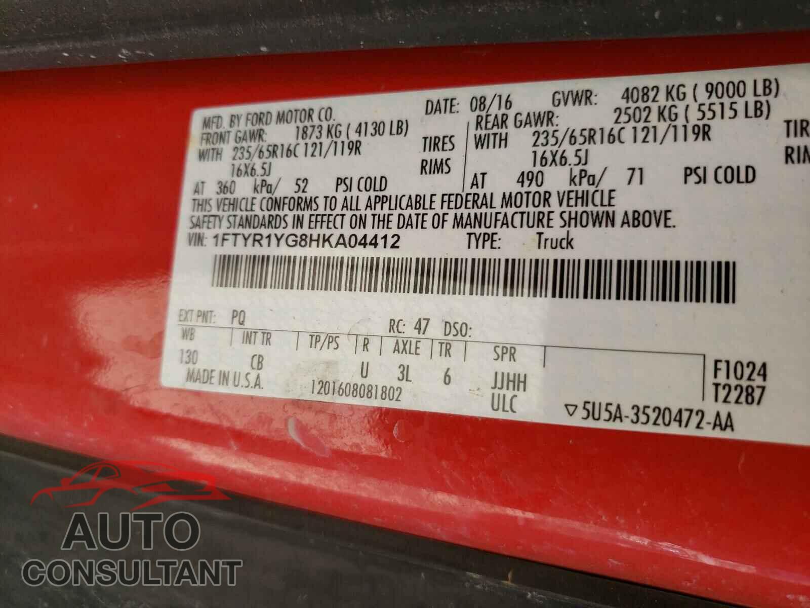 FORD TRANSIT CO 2017 - 1FTYR1YG8HKA04412