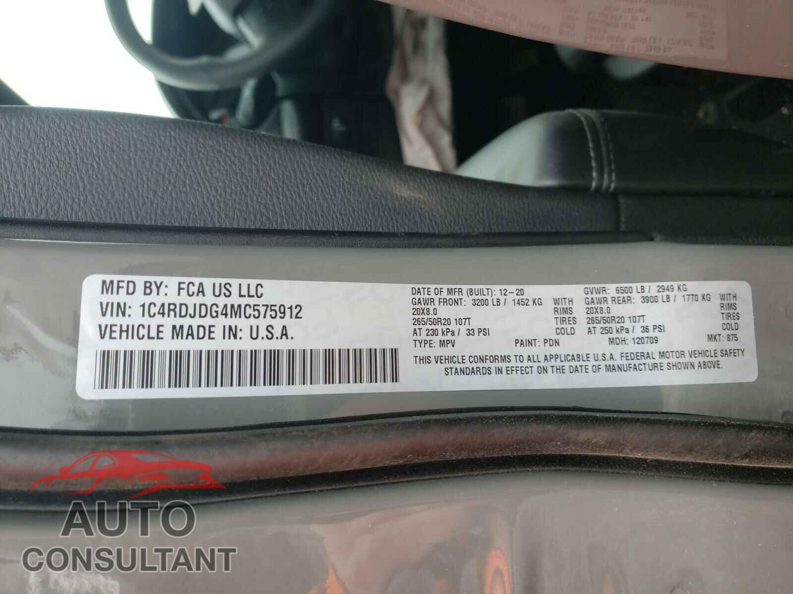 DODGE DURANGO 2021 - 1C4RDJDG4MC575912