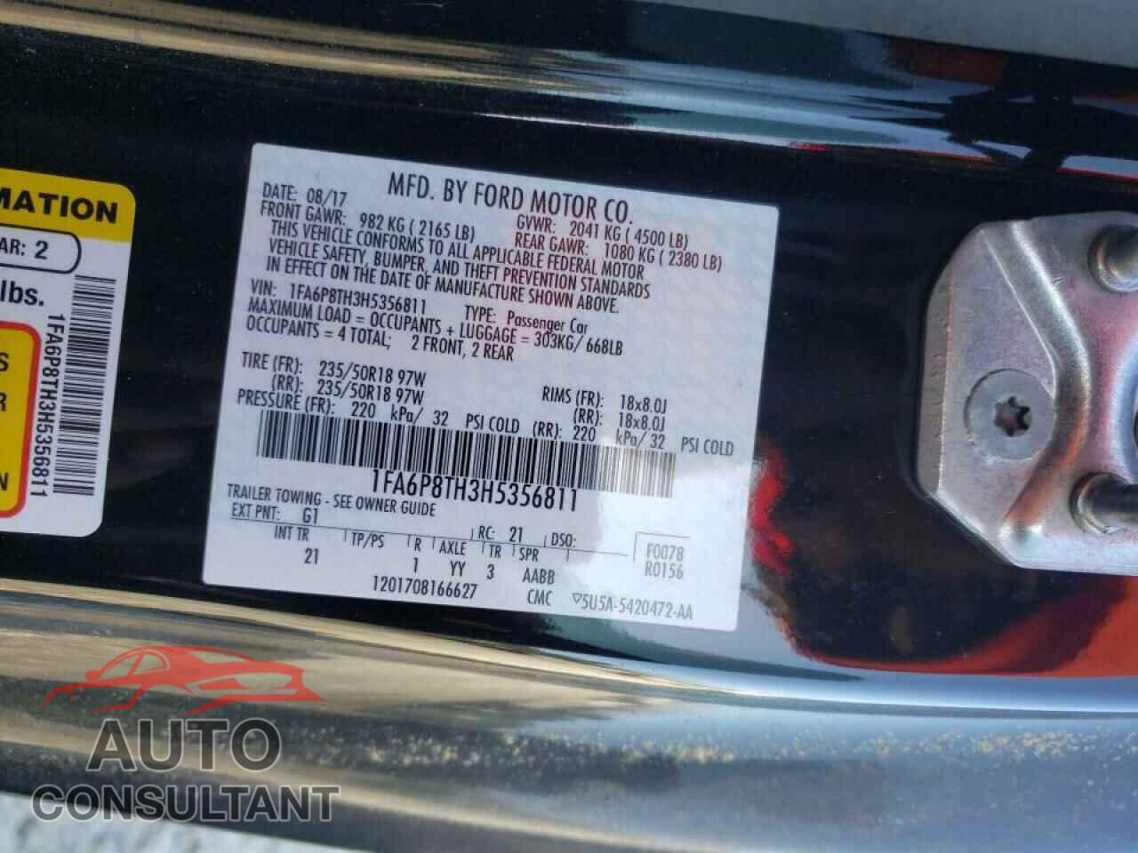FORD MUSTANG 2017 - 1FA6P8TH3H5356811