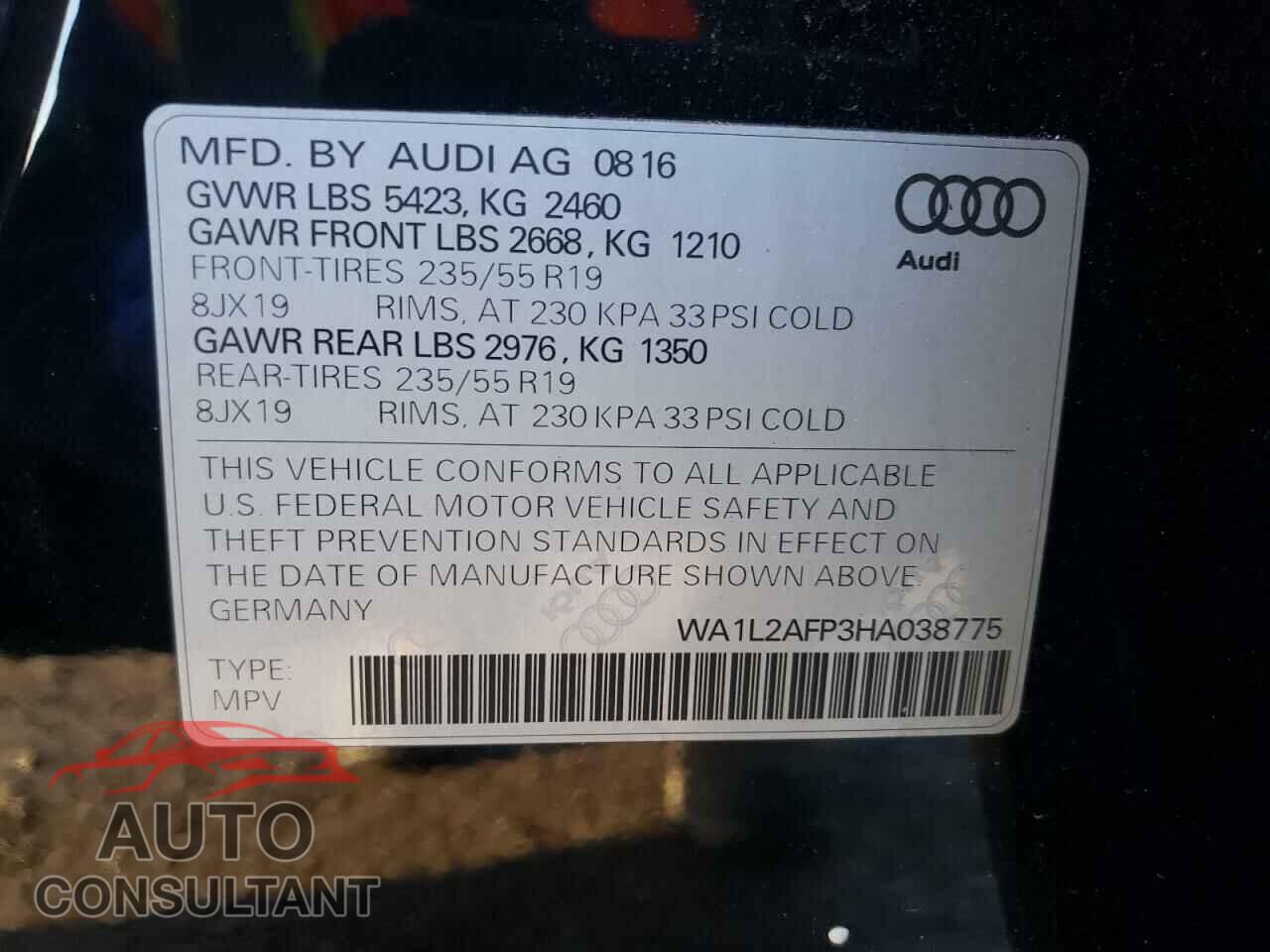 AUDI Q5 2017 - WA1L2AFP3HA038775