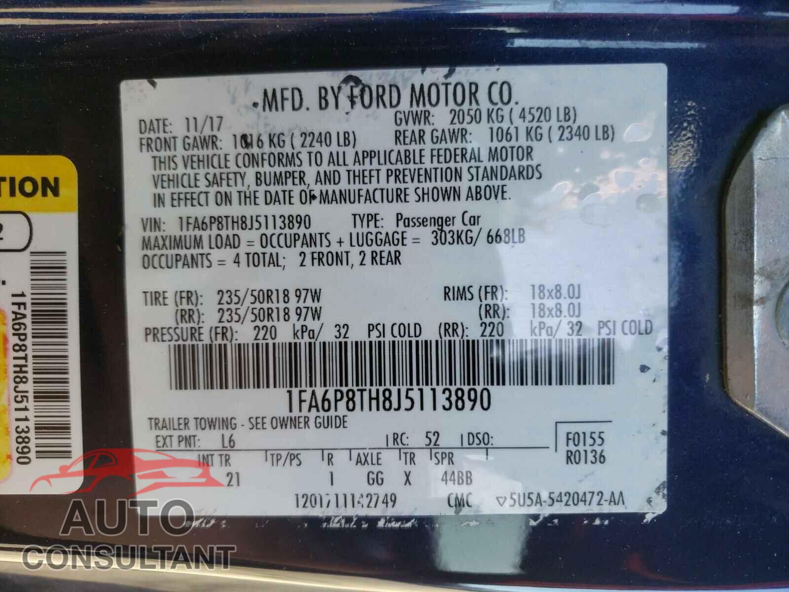 FORD MUSTANG 2018 - 1FA6P8TH8J5113890