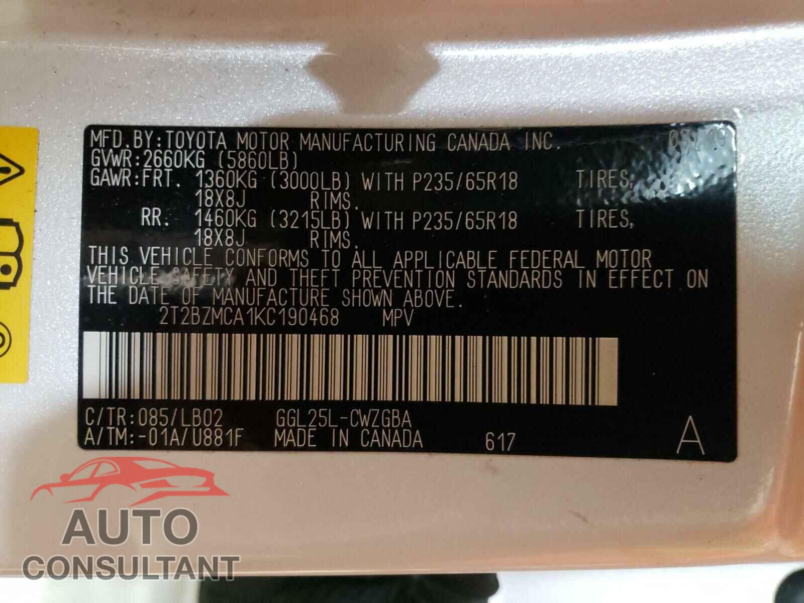LEXUS RX350 2019 - 2T2BZMCA1KC190468