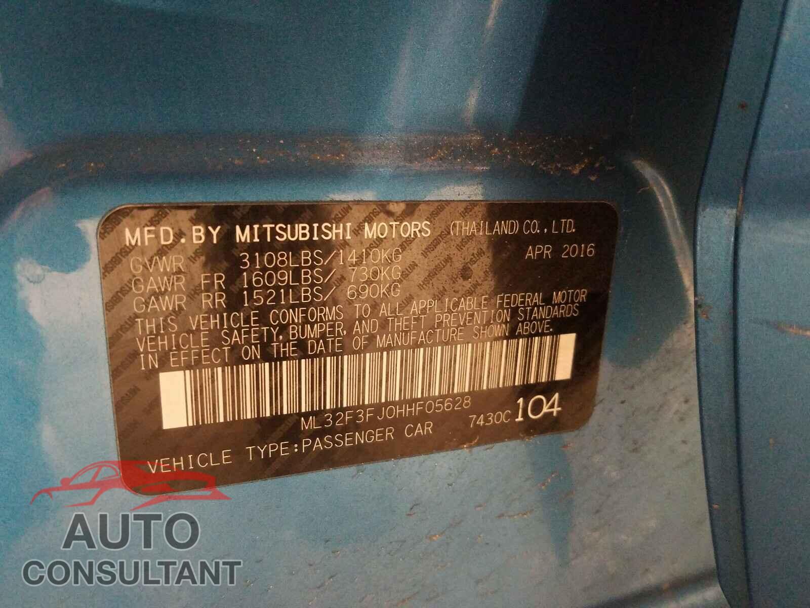 MITSUBISHI MIRAGE 2017 - ML32F3FJ0HHF05628