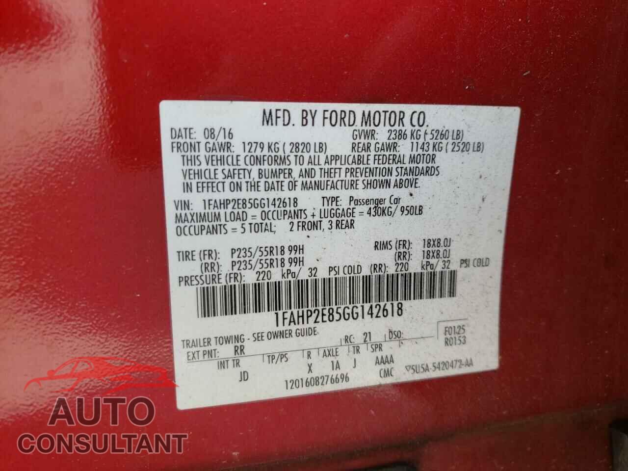 FORD TAURUS 2016 - 1FAHP2E85GG142618