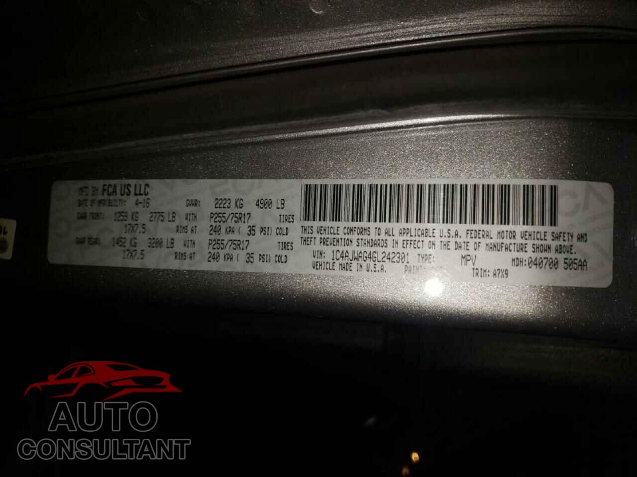 JEEP WRANGLER 2016 - 1C4AJWAG4GL242301