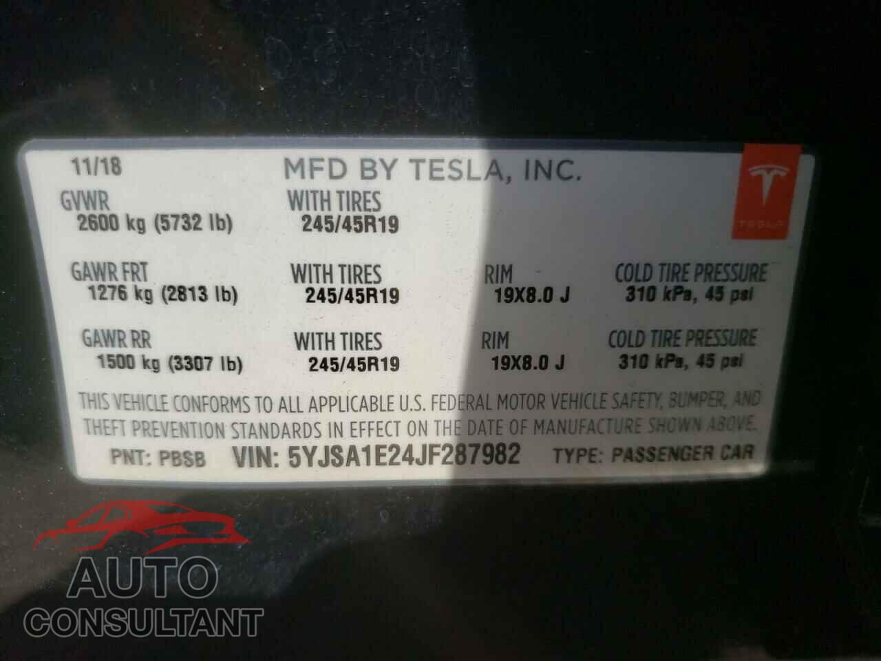 TESLA MODEL S 2018 - 5YJSA1E24JF287982