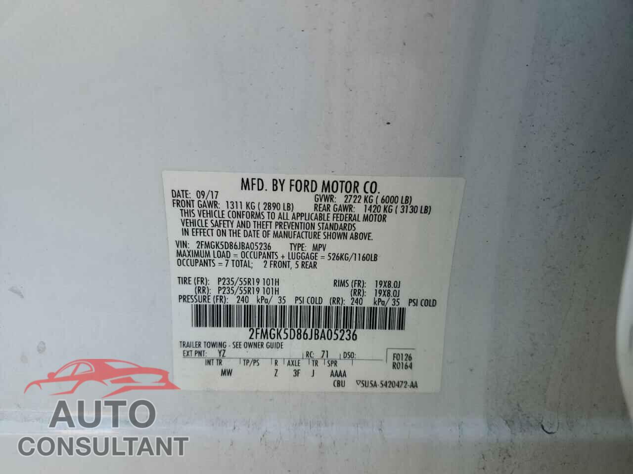 FORD FLEX 2018 - 2FMGK5D86JBA05236