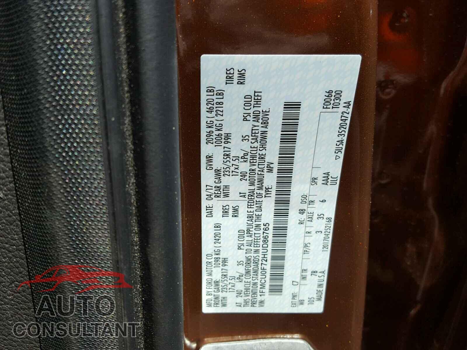 FORD ESCAPE S 2017 - 1FMCU0F72HUD86765