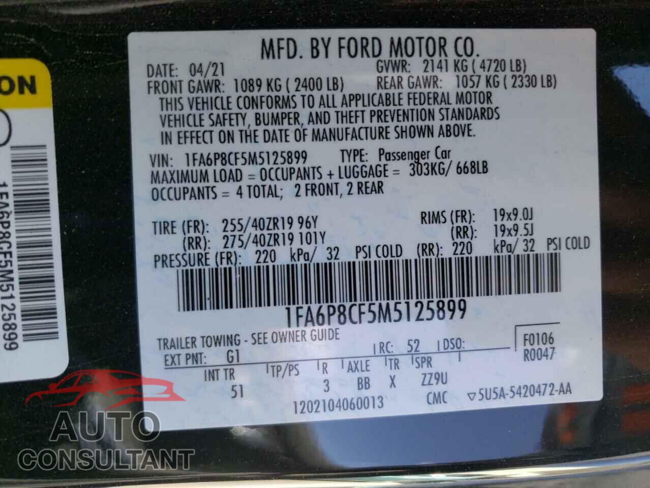 FORD MUSTANG 2021 - 1FA6P8CF5M5125899