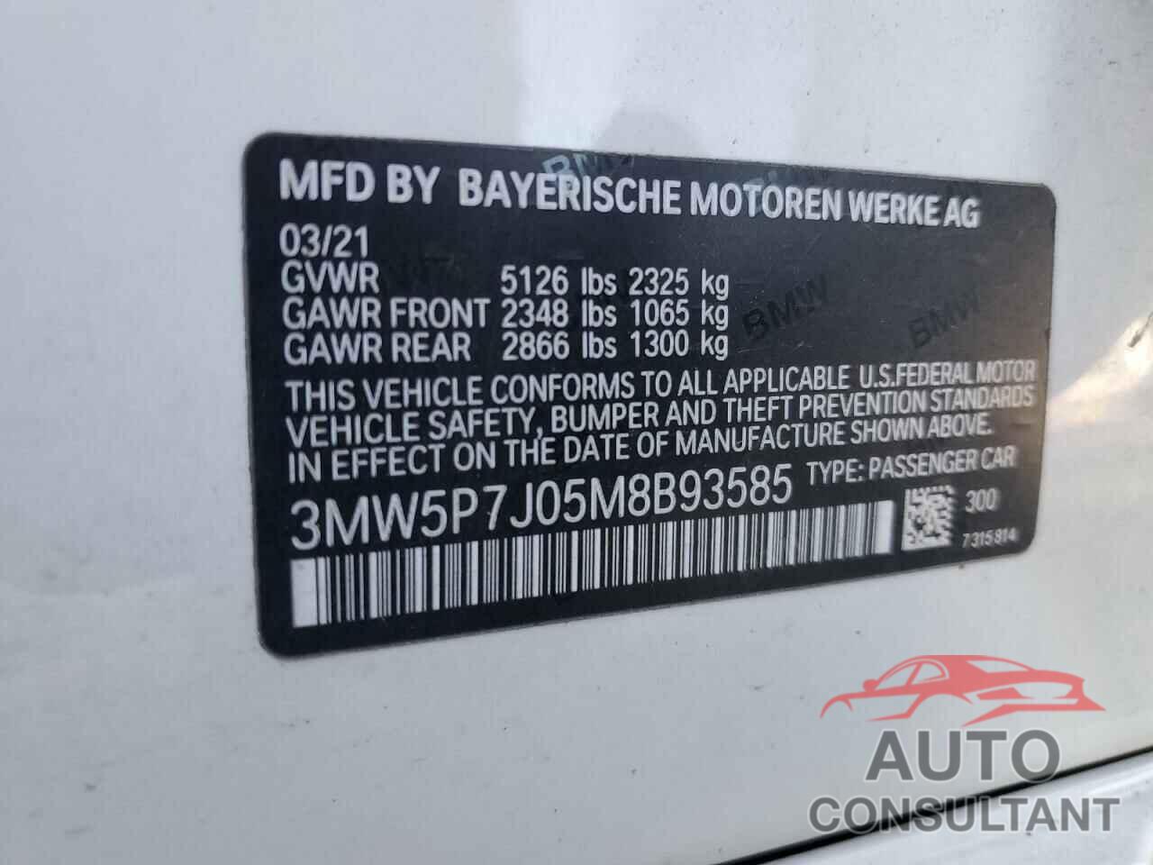 BMW 3 SERIES 2021 - 3MW5P7J05M8B93585