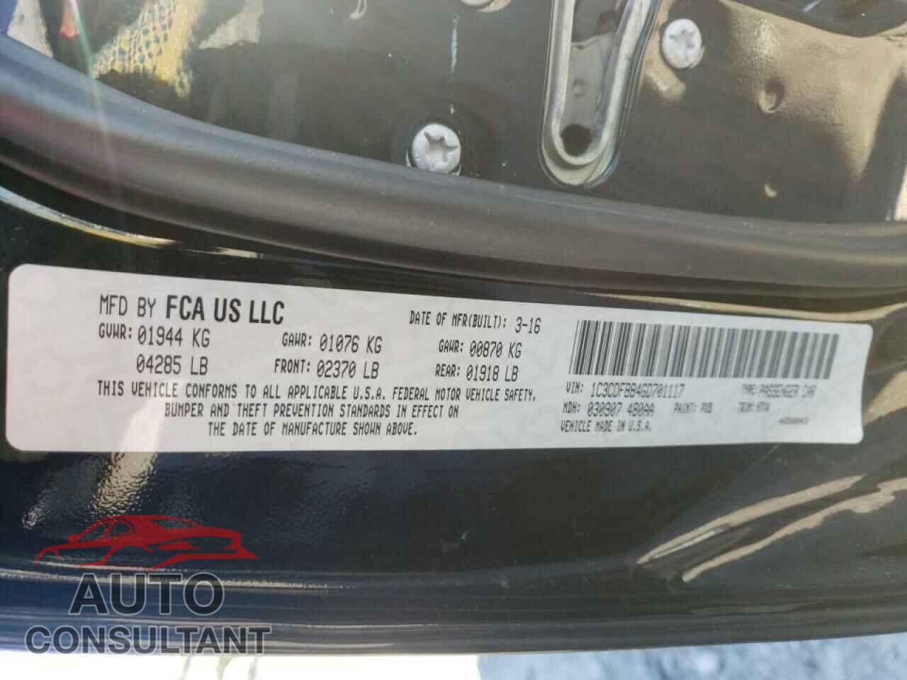 DODGE DART 2016 - 1C3CDFBB4GD701117