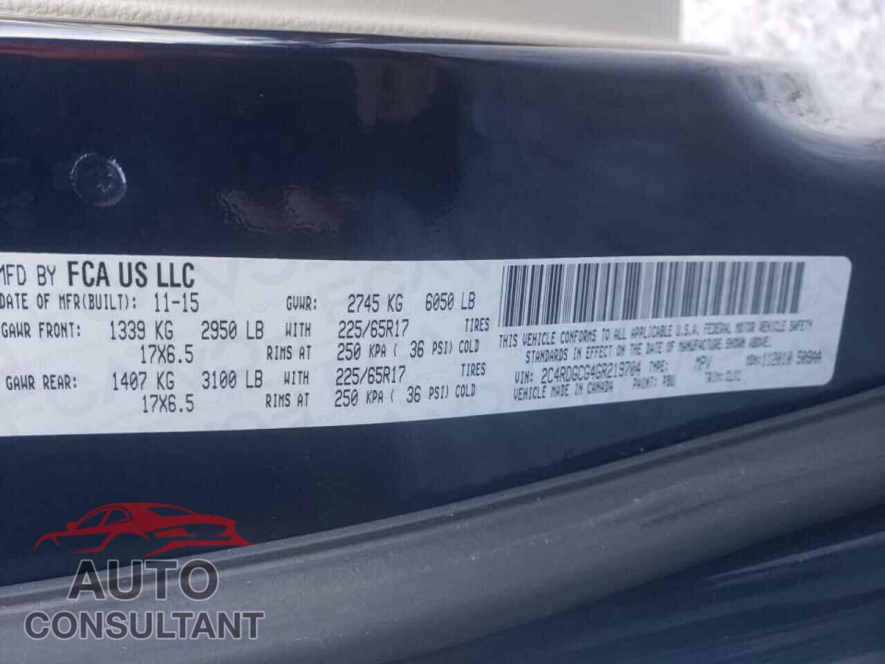 DODGE GRAND CARA 2016 - 2C4RDGCG4GR219704